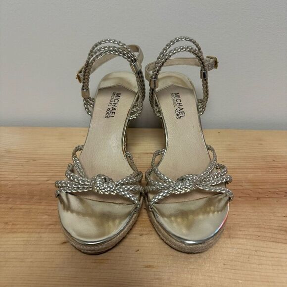 Michael Kors Palm Beach Sandal Silver Boho Wedges Sz 8 - Picture 3 of 8